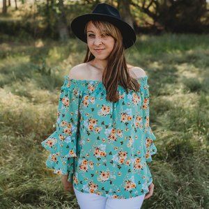 Sage Floral Print Off the Shoulder Blouse
